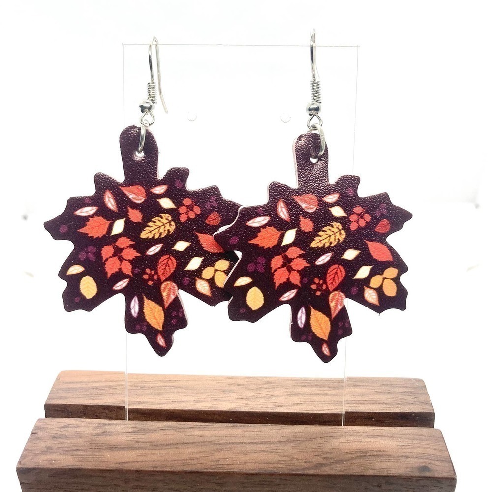 Brown Leaf Faux Leather Earrings